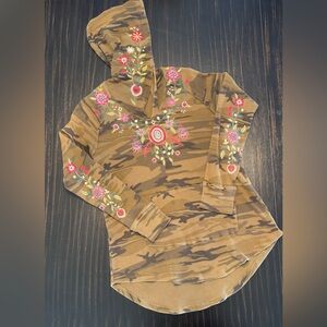 Johnny Was Floral Embroidered Camouflage Hoodie.
